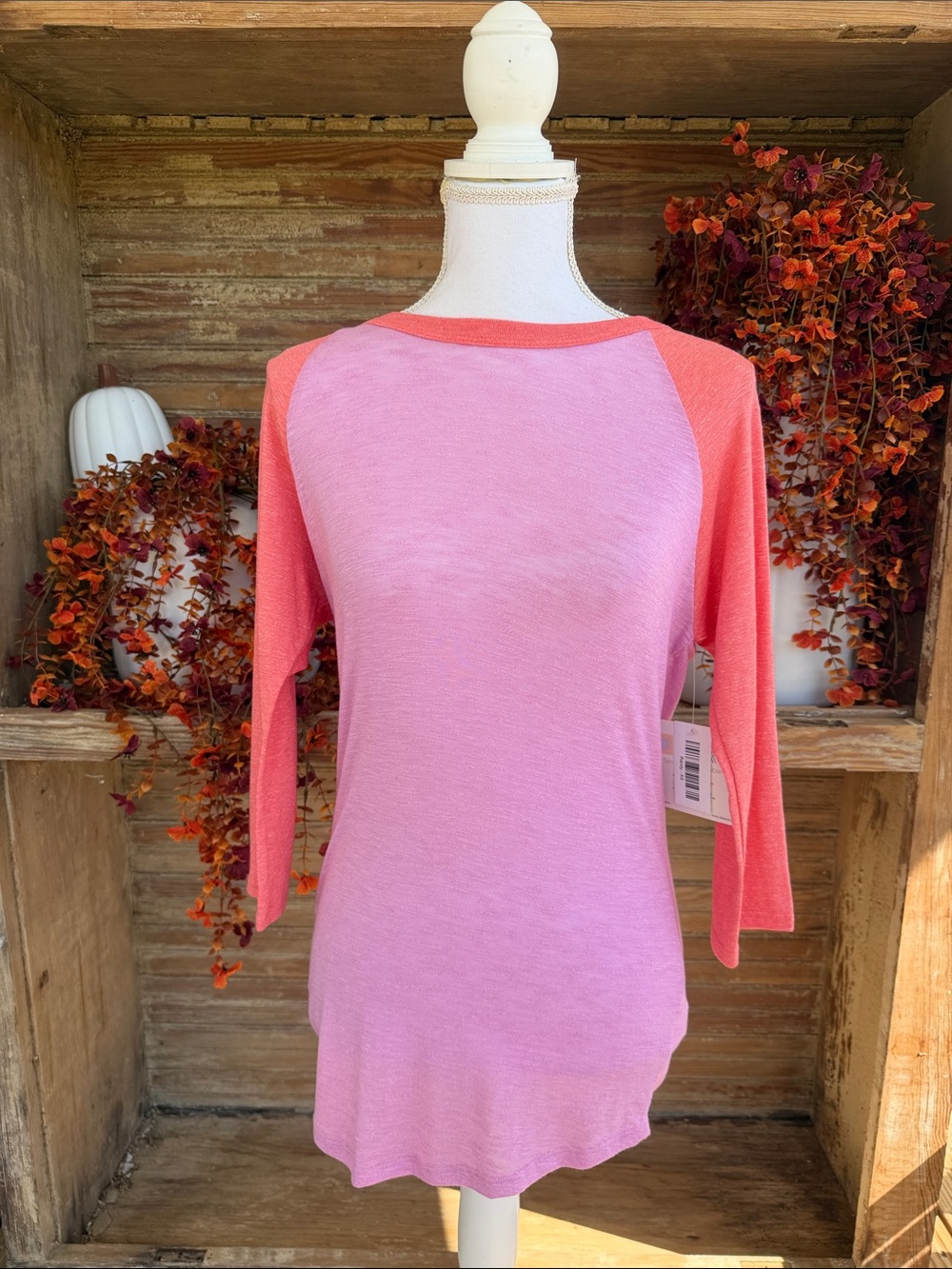 Light Pink and Coral Raglan Sleeve Women's Top Lularoe Randy
